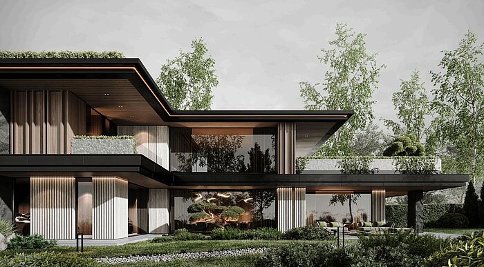 Двухэтажный современный новый дом 